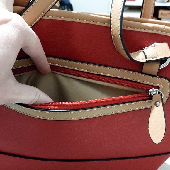 Giani Bernini Red/Tan Saffiano Domed Satchel NEW - Picture 8 of 8